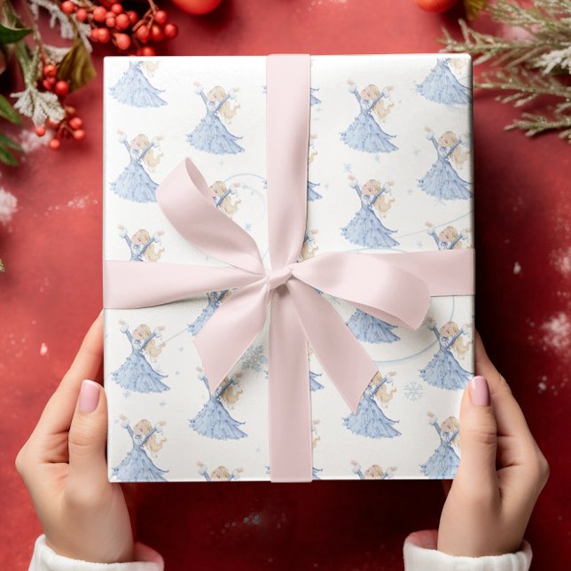 Papier Cadeau Noël Princess Blue Winter Snowflakes (Créateur téléchargé)