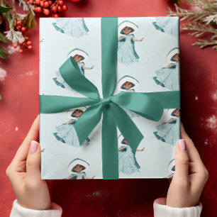 Papier Cadeau Noël Princesse Hiver Snowflakes Filles Bleu