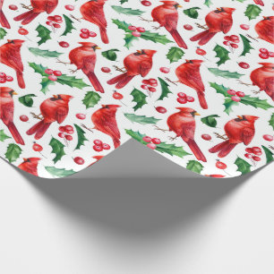 Papier Cadeau Noël Red Cardinal Birds Holly Berry Brunch