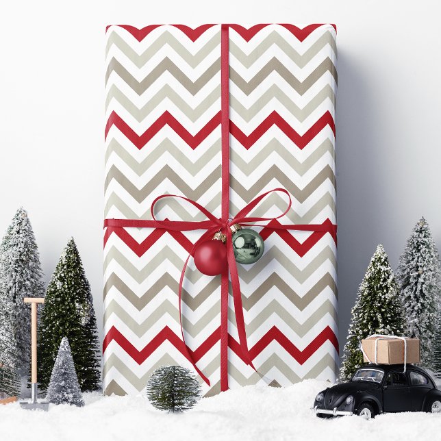 Papier Cadeau Noël Red Tan Chevron (Créateur téléchargé)
