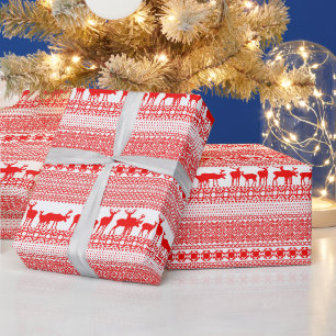 Papier Cadeau NOËL REIN DEER LAPLAND MOTIF en rouge Wrappin