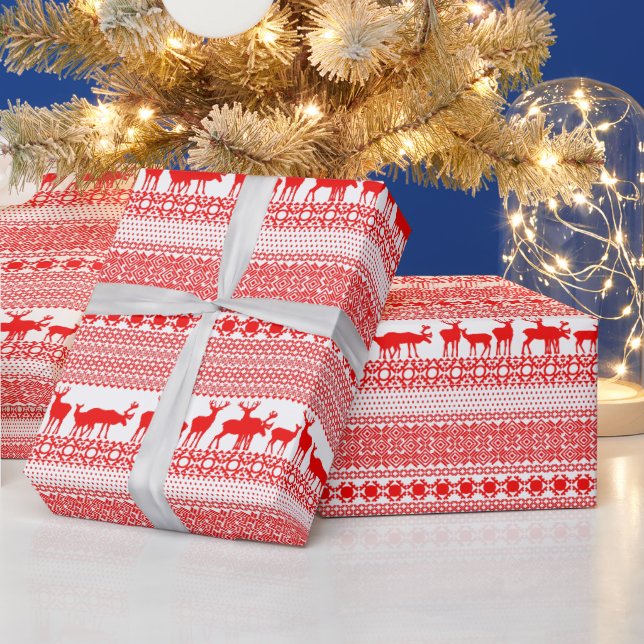 Papier Cadeau NOËL REIN DEER LAPLAND MOTIF en rouge Wrappin (Vacances)