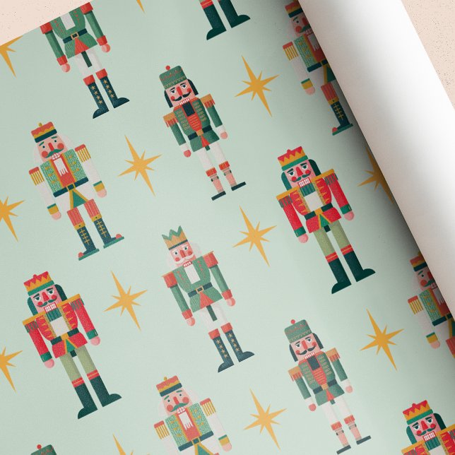Papier Cadeau Noël Retro Casse-Noisette du Midsiècle Vert (Créateur téléchargé)