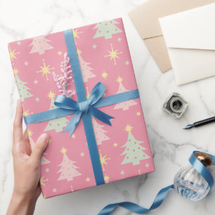 Papier Cadeau Noël rétro rose et vert des années 1950