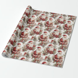 Papier Cadeau Noël Rétro Vintage Campagne Aquarelle