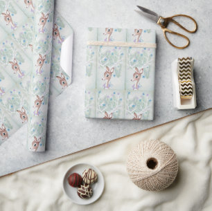 Papier Cadeau Noël Rétro Vintage Cerf Blanc Bois Étoiles 