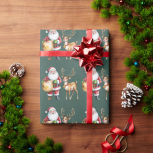 Papier Cadeau Noël Rétro Xmas Renne Vintage Fêtes
