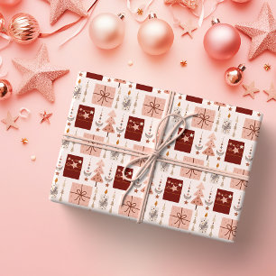 Papier Cadeau Noël rose bohème