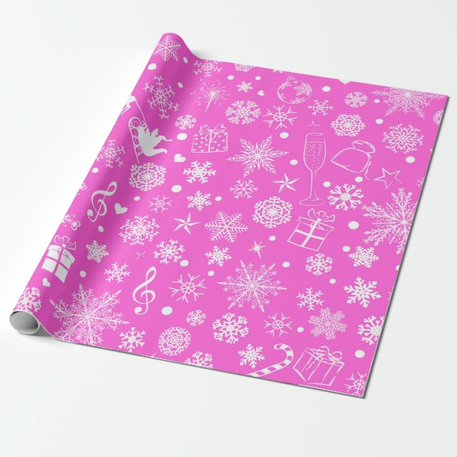 Papier Cadeau Noël Rose Magenta Motif de vacances (Déroulé)