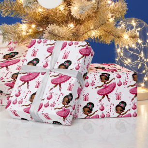 Papier Cadeau Noël rose mignon afro-américain Ballerina