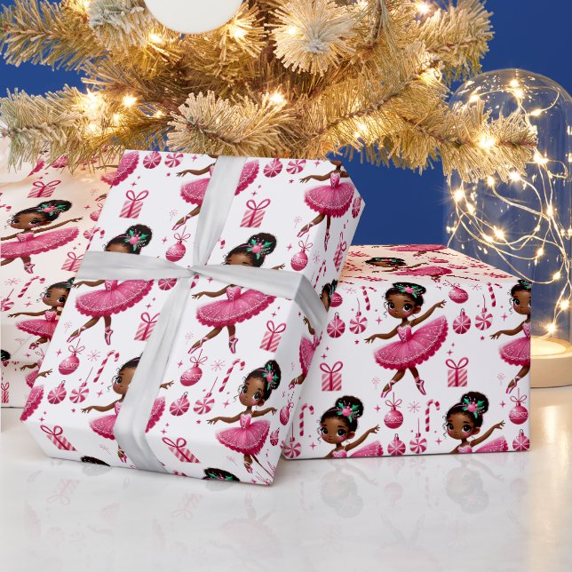 Papier Cadeau Noël rose mignon afro-américain Ballerina (Vacances)