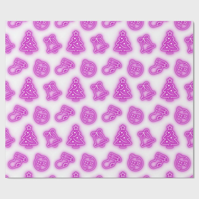 Papier Cadeau Noël rose Neon en blanc (Plat)