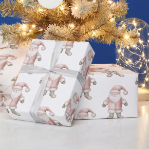Papier Cadeau Noël rose pâle de Père Noël