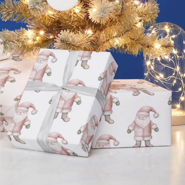 Papier Cadeau Noël rose pâle de Père Noël (Vacances)