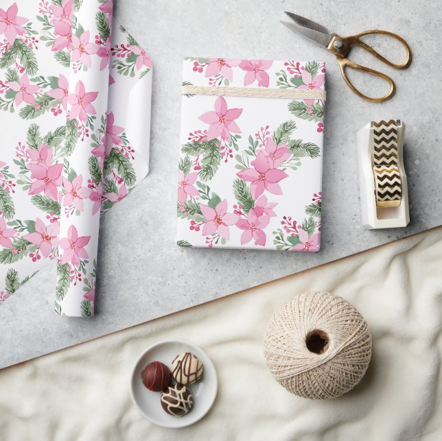 Papier Cadeau Noël rose Poinsettia (Artisanat)