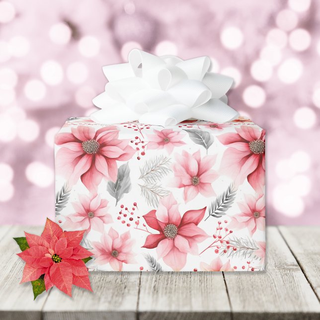 Papier Cadeau Noël rose Poinsettia (Créateur téléchargé)