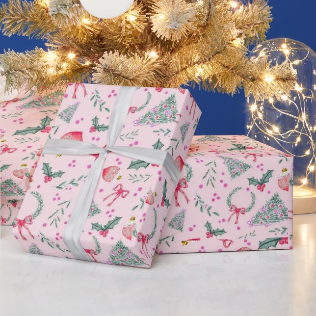 Papier Cadeau Noël rose sifflé (Vacances)