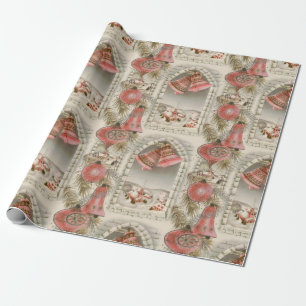 Papier Cadeau Noël rose vintage