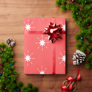 Papier Cadeau Noël rouge et blanc avec étoiles
