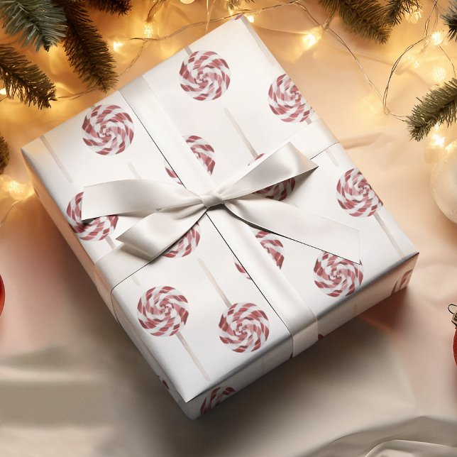 Papier Cadeau Noël Rouge Et Blanc Moderne De Lolipop (Créateur téléchargé)