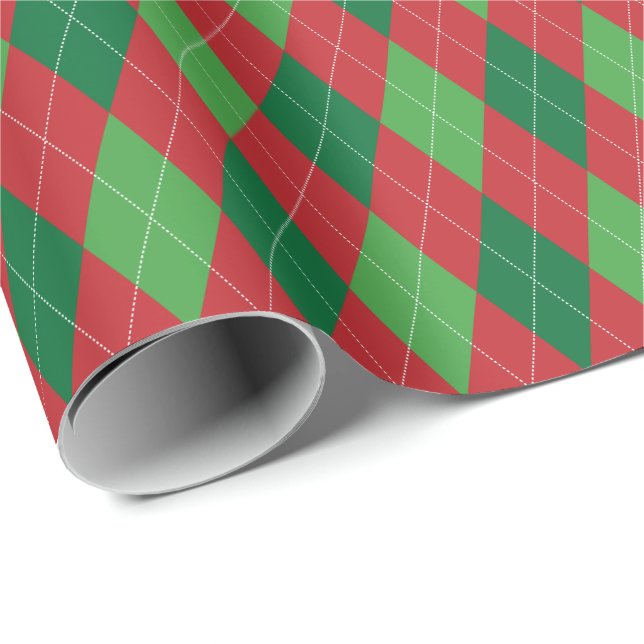 Papier Cadeau Noël rouge et vert Grand Jacquard (Coin rond)