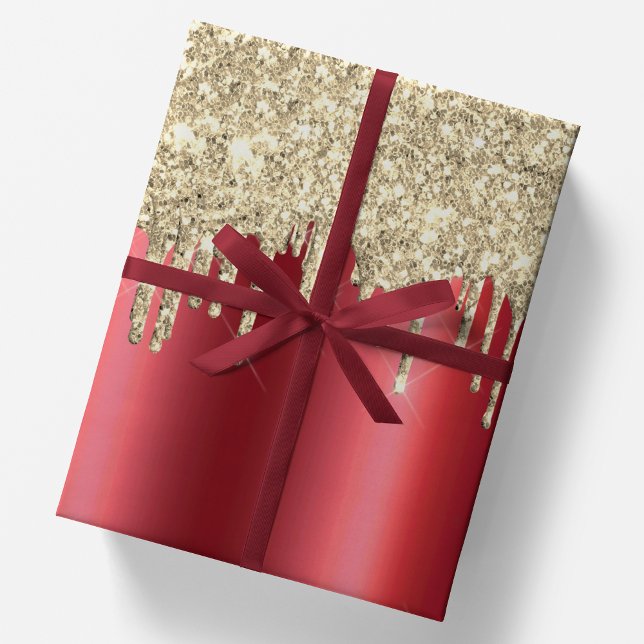Papier Cadeau Noël Rouge métallique et Parties scintillant d'or  (Créateur téléchargé)