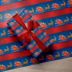 Papier Cadeau Noël rouge Père Noël équitation tour à tour envelo