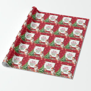 Papier Cadeau Noël rouge Personnalisé Père Noël et Elfe