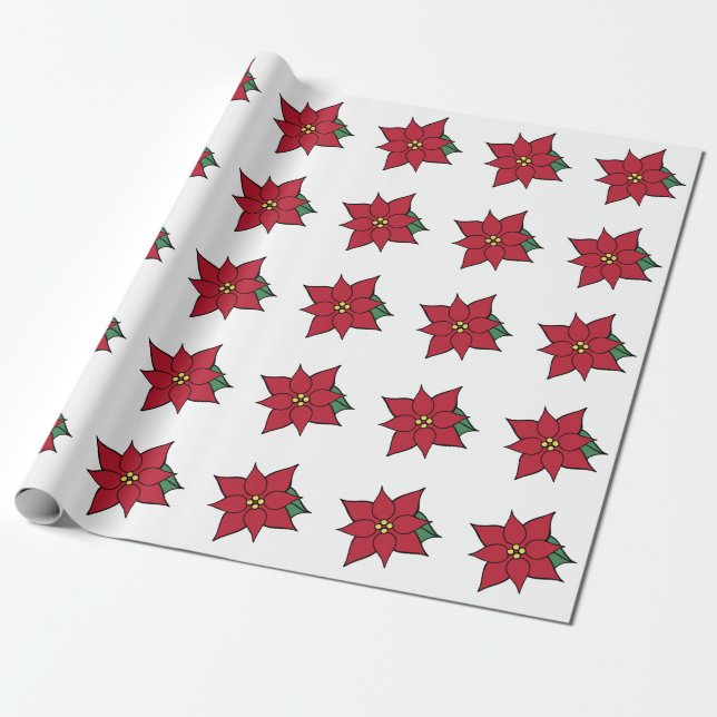 Papier cadeau Noël Rouge Poinsettia (Déroulé)
