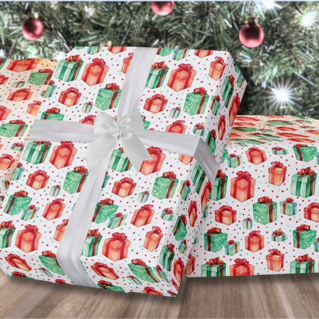 Papier Cadeau Noël Rouge Vert Classique (Classic Red Green Holiday Presents Christmas Wrapping Paper)