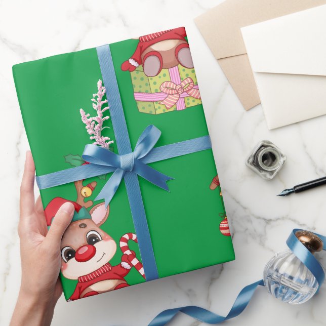 Papier Cadeau Noël Rudolph Red Nose Reindeen assis (Cadeaux)