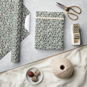 Papier Cadeau Noël Rustique au Houx