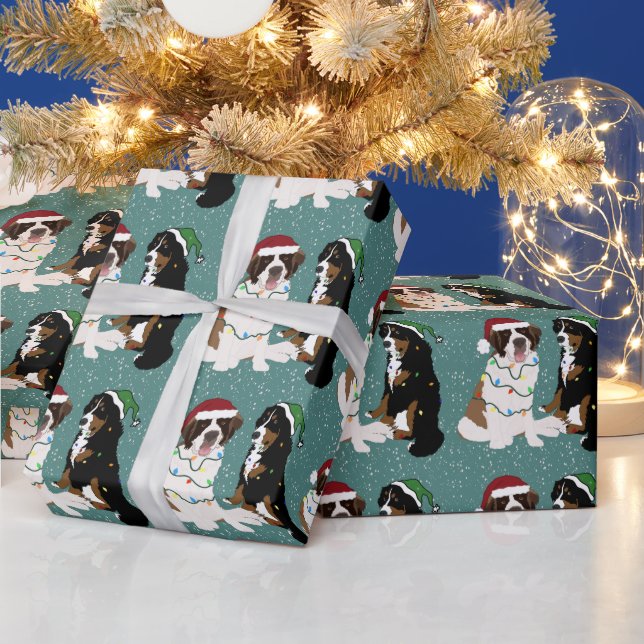 Papier Cadeau Noël Saint Bernard et Bernese Mountain Dog (Vacances)
