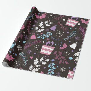 Papier Cadeau Noël sans couture motif avec arbre, neige, cadeau