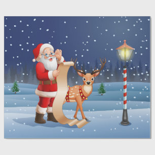 Papier Cadeau Noël Santa Claus Reindeer mignon hiver
