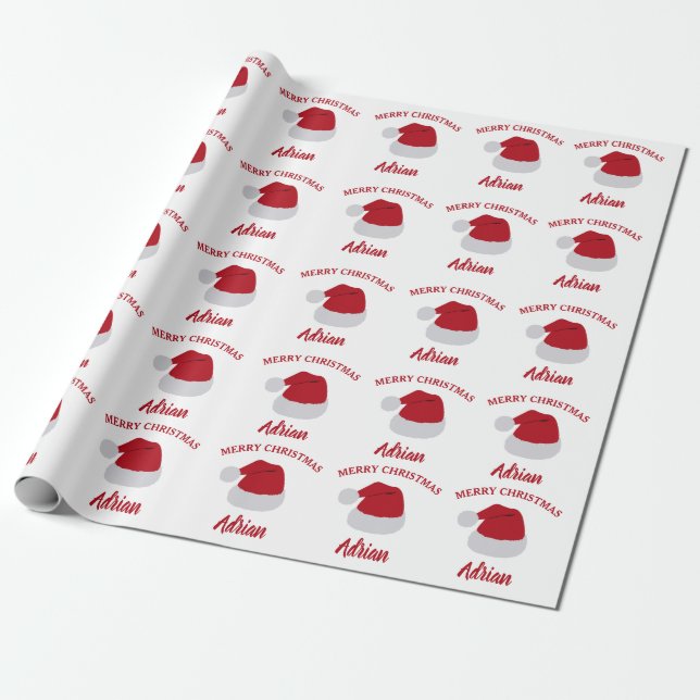 Papier Cadeau Noël Santa Hat & Nom personnalisé Motif (Déroulé)