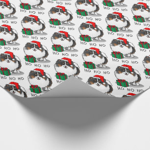 Papier Cadeau Noël Santa Hat Pomeranian (tri-couleur) mignonne