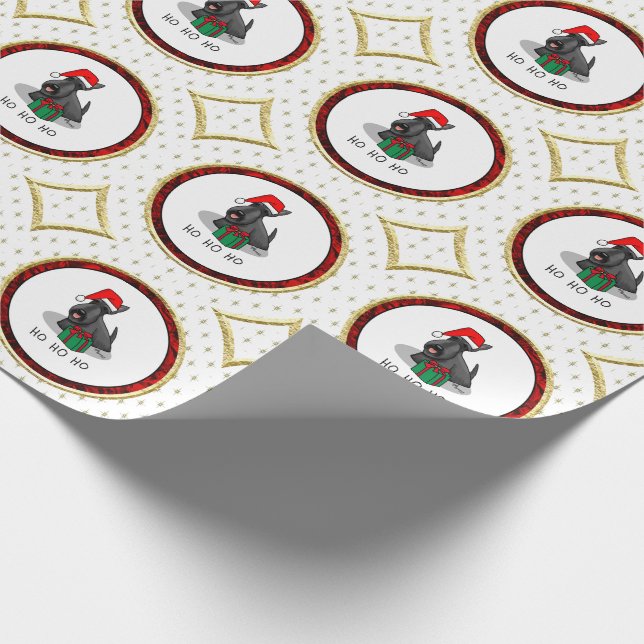 Papier Cadeau Noël Santa Hat Scottish Terrier (noir) mignonne (Coin)