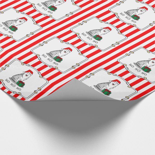 Papier Cadeau Noël Santa Hat Sibérien Husky (argent) mignonne (Coin)