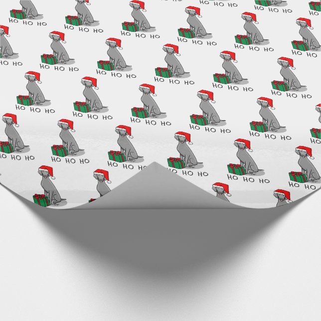 Papier Cadeau Noël Santa Hat Weimaraner Chien (gris 1) mignon (Coin)