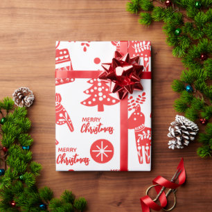 Papier Cadeau noël scandinave rouge et blanc