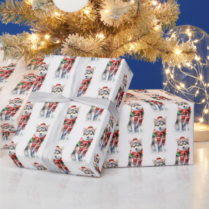 Papier Cadeau Noël Sibérien Husky en blanc