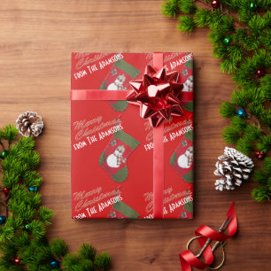 Papier Cadeau Noël Snowman mignon Stocking Rouge Personnalisé