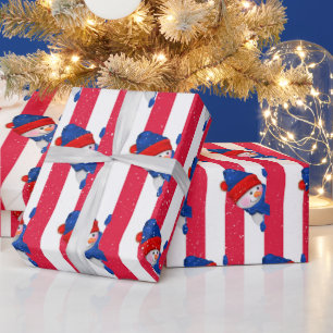 Papier Cadeau Noël Snowman On Stripes et Snowflakes