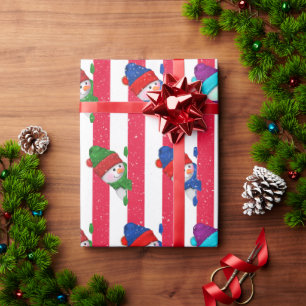 Papier Cadeau Noël Snowman On Stripes et Snowflakes
