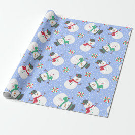 Papier Cadeau Noël Snowman Winter Blue