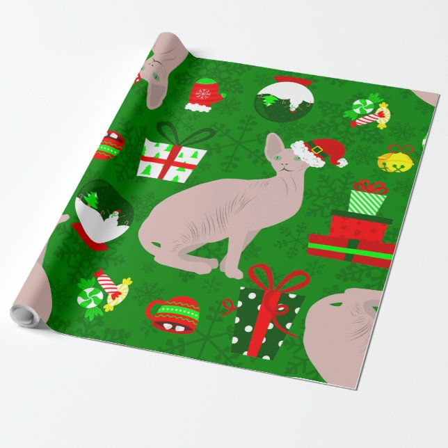 Papier Cadeau Noël sphynx chat père Noël sphinx (Déroulé)