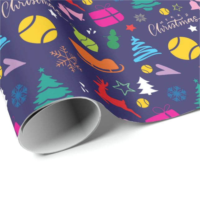 Papier Cadeau 🎄 Noël 🎾 tennis bleu marine (Coin rond)