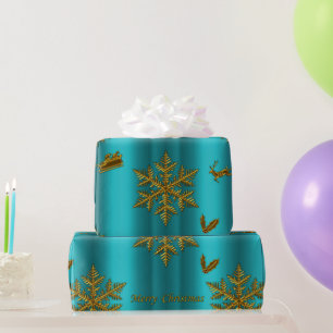 Papier Cadeau Noël turquoise et or