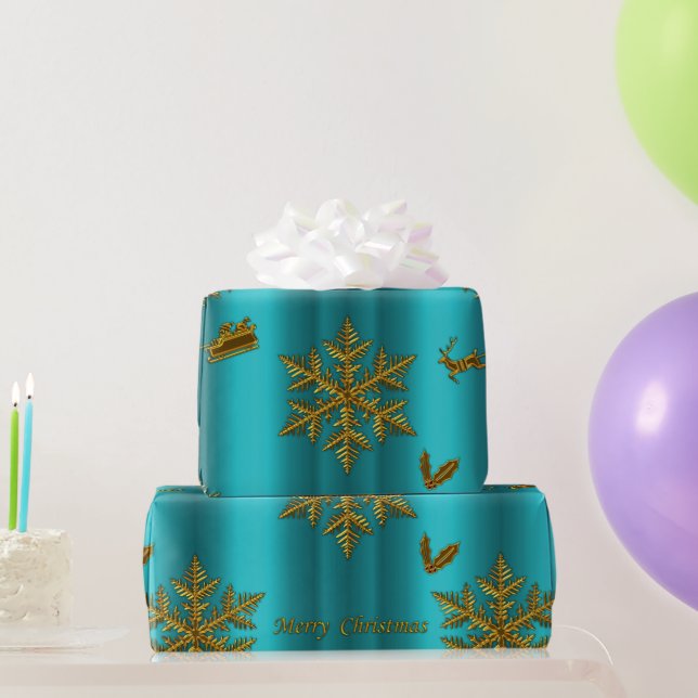 Papier Cadeau Noël turquoise et or (Cadeaux de fête)